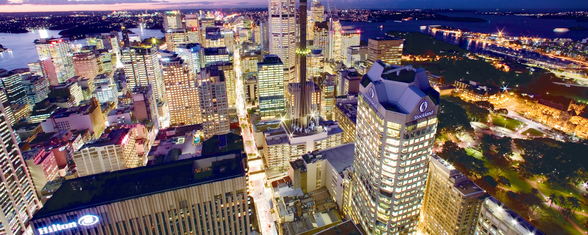 Piccadilly Complex aerial building view of CBD skyline