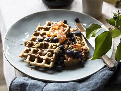 Vegan soy milk waffles with blueberries