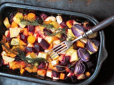 Colourful winter roasted vegetables