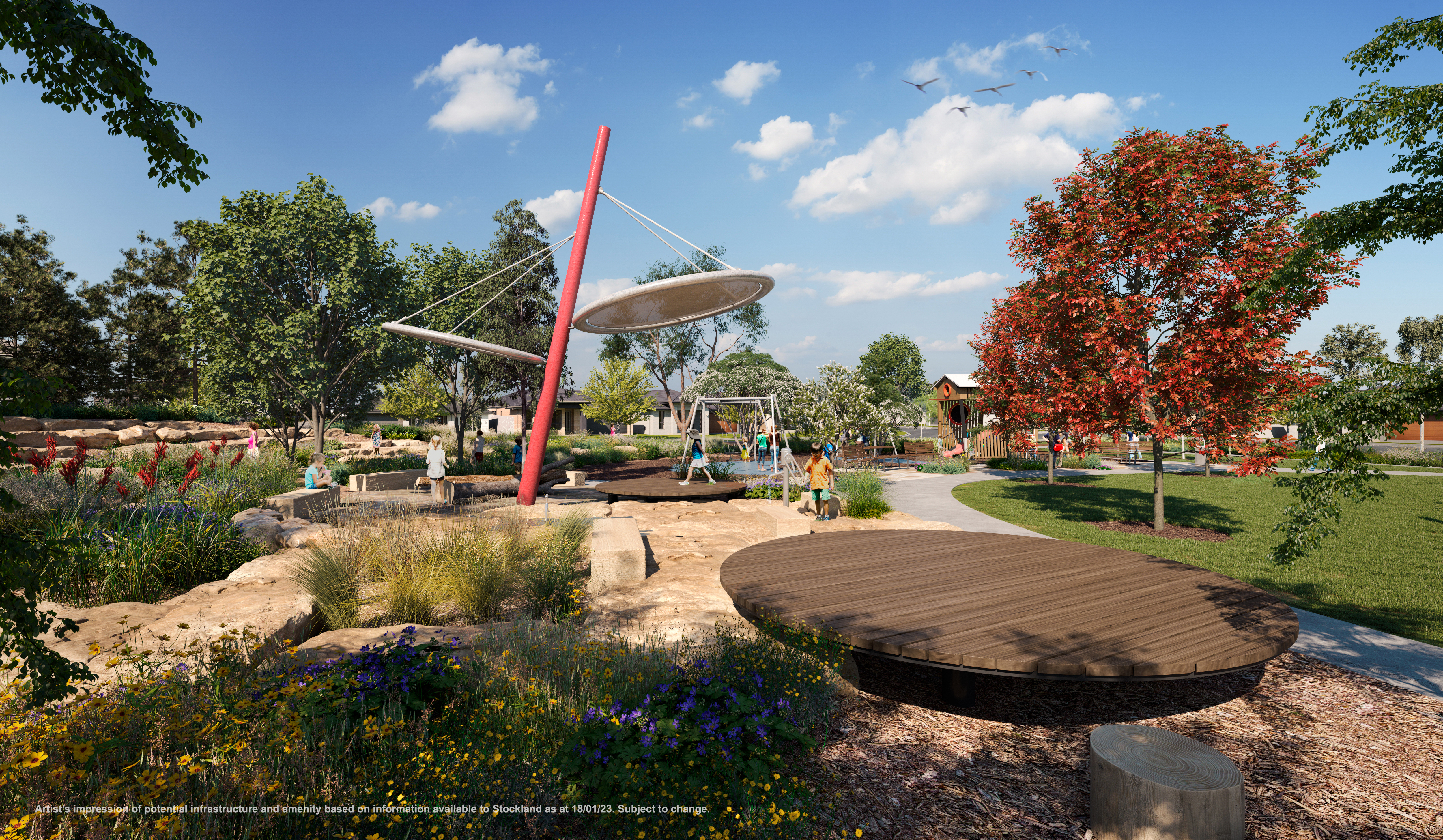 Stage 44 Park render showing landscaping and play equipment