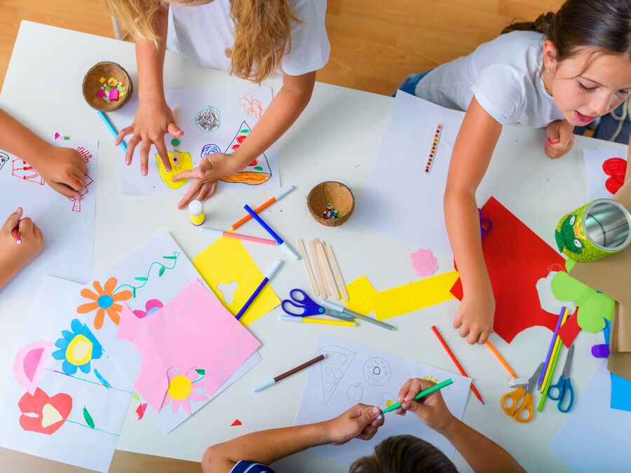 Kids doing craft activities