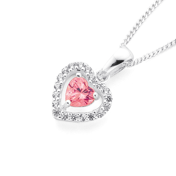 pink cubic zirconia heart necklace