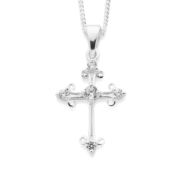 cubic zirconia sterling silver cross necklace