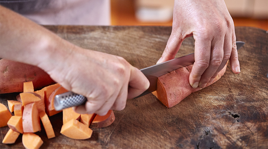 Safely chop vegetables with a sharp knife
